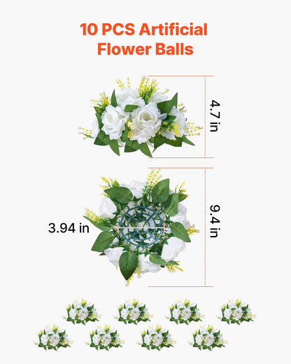 Flower Balls Arrangement Bouquet 10 PCS, 240 mm Diameter Artificial Flower Balls Wedding Rose Centerpieces, Faux Flowers Arrangements for Wedding Centerpiece Home Table Decorations, White