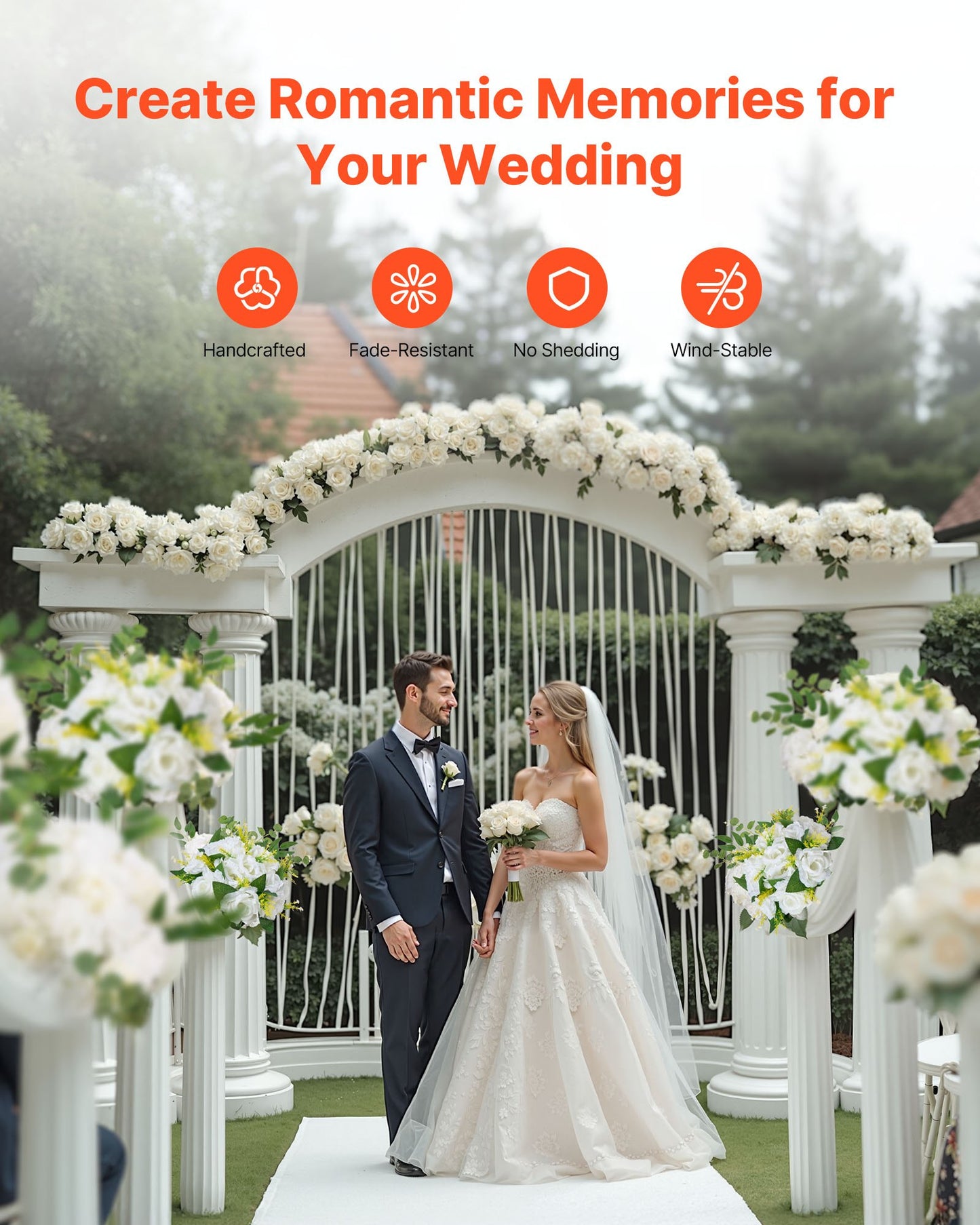 Flower Balls Arrangement Bouquet 10 PCS, 240 mm Diameter Artificial Flower Balls Wedding Rose Centerpieces, Faux Flowers Arrangements for Wedding Centerpiece Home Table Decorations, White