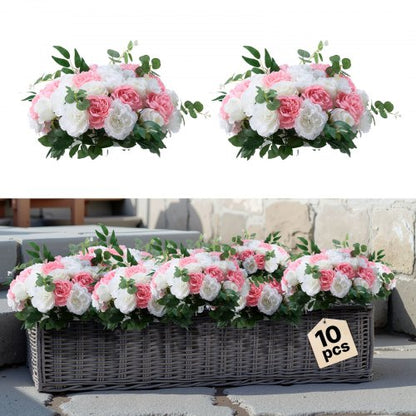 Flower Ball Arrangement Bouquet 10 PCS, 450 mm Diameter Artificial Flower Balls Wedding Table Centerpieces, Rose Arrangements for Wedding Centerpiece Home Decorations, Pink and White Roses