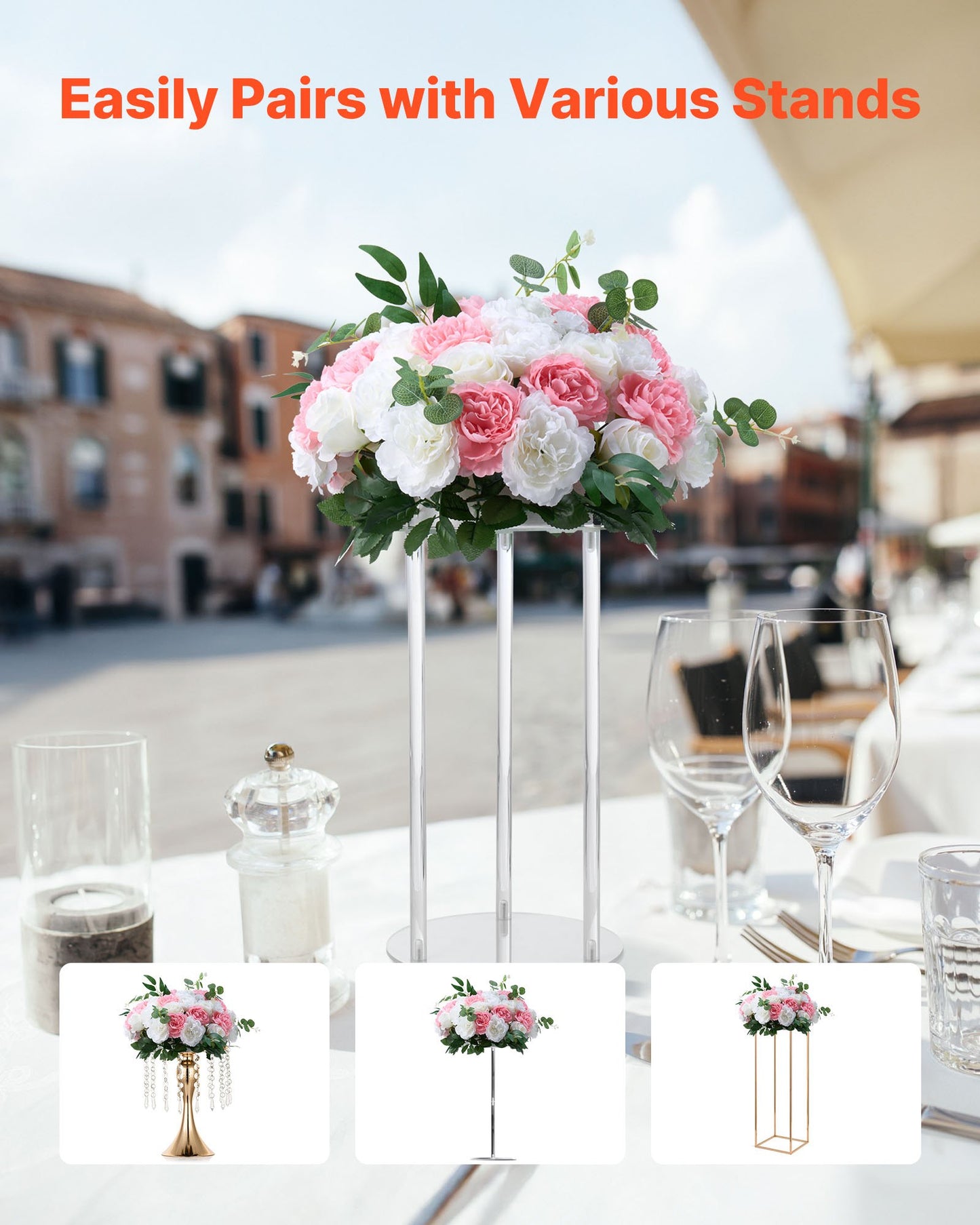 Flower Ball Arrangement Bouquet 10 PCS, 450 mm Diameter Artificial Flower Balls Wedding Table Centerpieces, Rose Arrangements for Wedding Centerpiece Home Decorations, Pink and White Roses