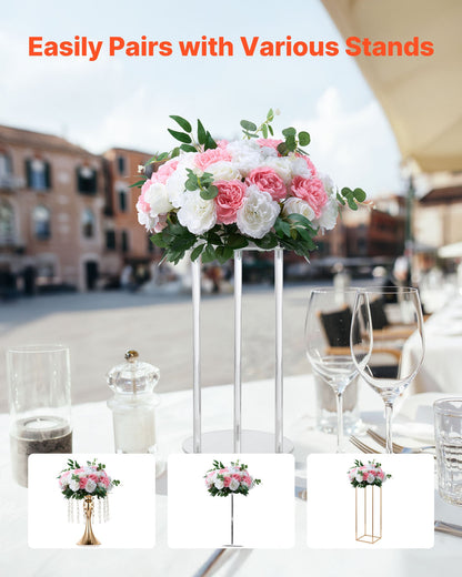 Flower Ball Arrangement Bouquet 10 PCS, 450 mm Diameter Artificial Flower Balls Wedding Table Centerpieces, Rose Arrangements for Wedding Centerpiece Home Decorations, Pink and White Roses