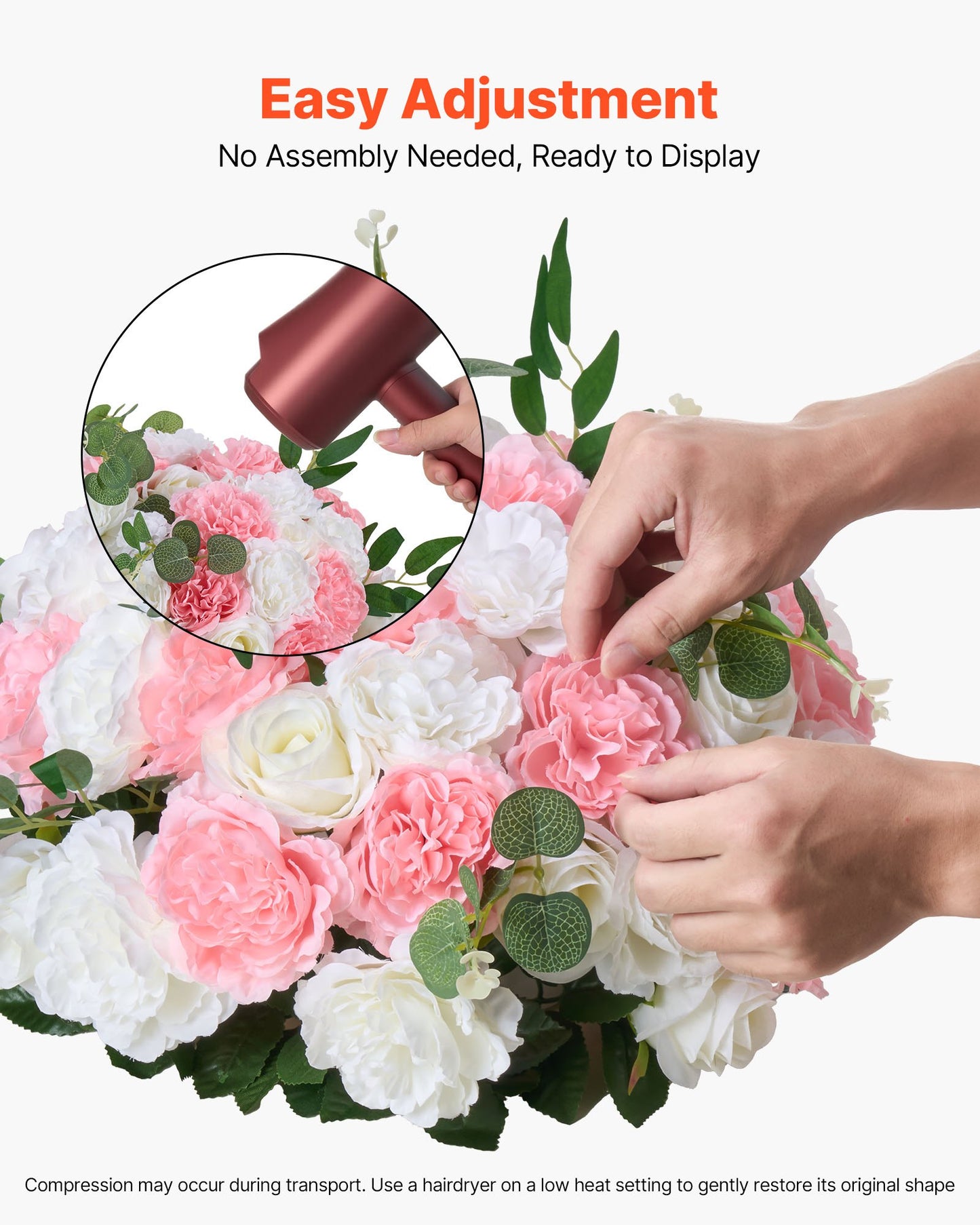 Flower Ball Arrangement Bouquet 10 PCS, 450 mm Diameter Artificial Flower Balls Wedding Table Centerpieces, Rose Arrangements for Wedding Centerpiece Home Decorations, Pink and White Roses