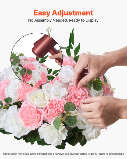 Flower Ball Arrangement Bouquet 10 PCS, 450 mm Diameter Artificial Flower Balls Wedding Table Centerpieces, Rose Arrangements for Wedding Centerpiece Home Decorations, Pink and White Roses