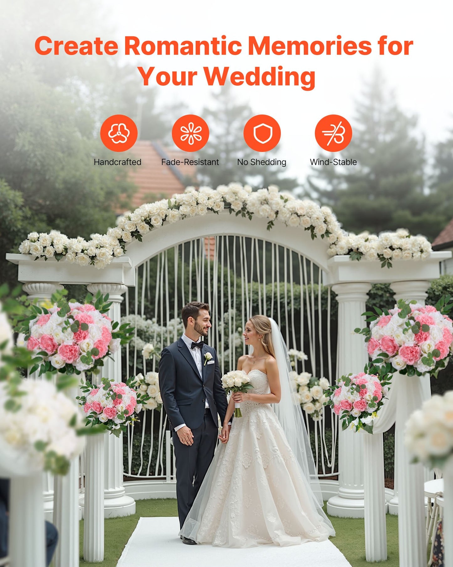 Flower Ball Arrangement Bouquet 10 PCS, 450 mm Diameter Artificial Flower Balls Wedding Table Centerpieces, Rose Arrangements for Wedding Centerpiece Home Decorations, Pink and White Roses