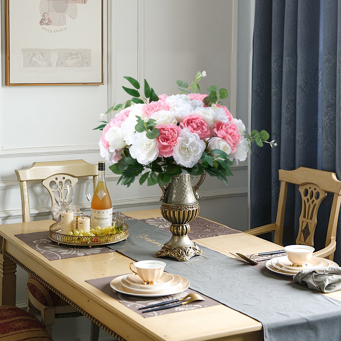 Flower Ball Arrangement Bouquet 10 PCS, 450 mm Diameter Artificial Flower Balls Wedding Table Centerpieces, Rose Arrangements for Wedding Centerpiece Home Decorations, Pink and White Roses