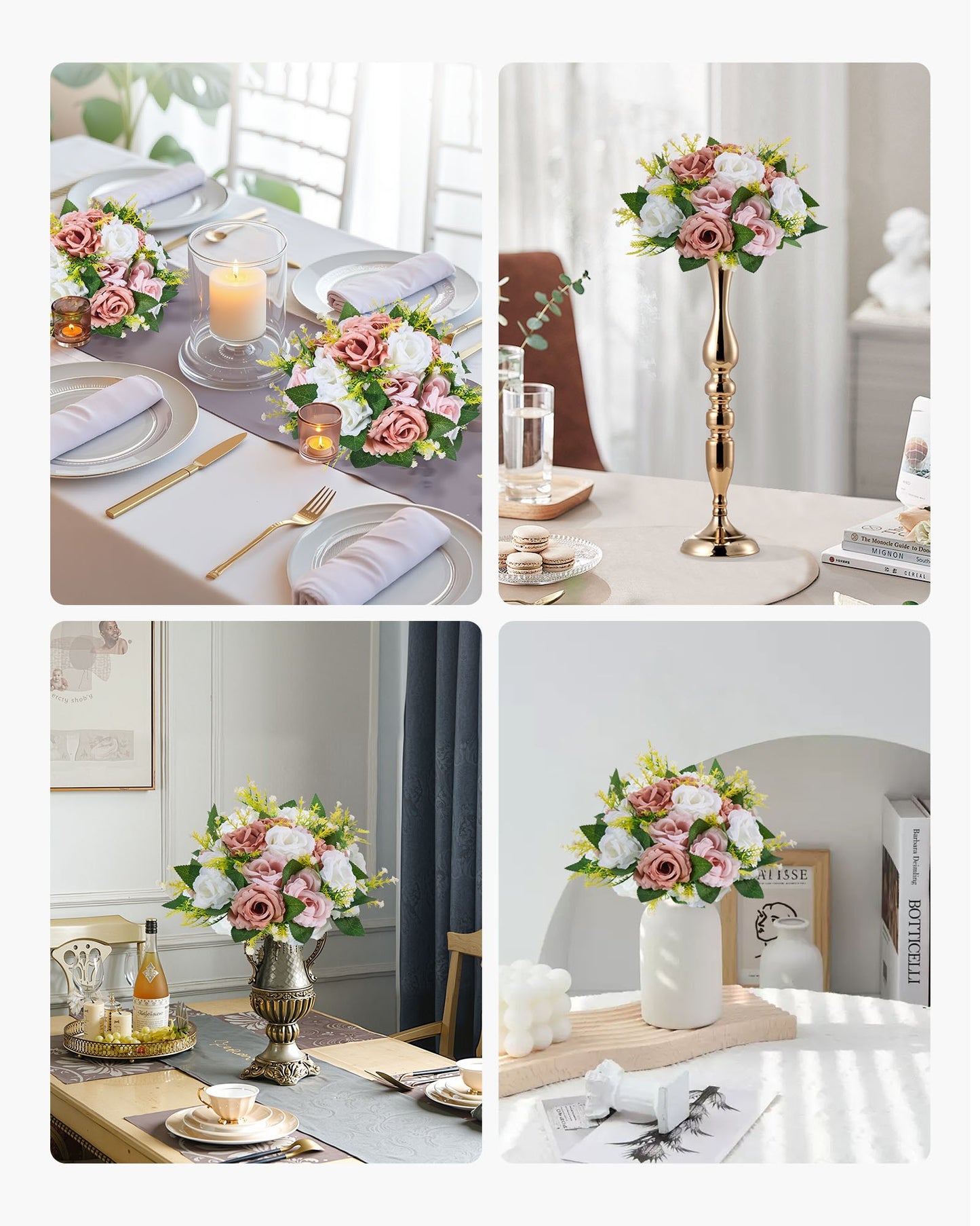 Blumenkugel-Arrangement, 10 Stück, 240 mm Durchmesser, künstliche Blumenkugeln, Tischdekoration für Hochzeiten, künstliche Rosenarrangements für Hochzeitsdekorationen, Heimdekoration, rosa und weiße Rosen