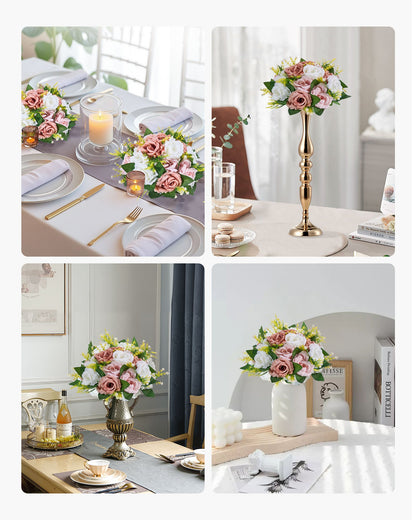 Blumenkugel-Arrangement, 10 Stück, 240 mm Durchmesser, künstliche Blumenkugeln, Tischdekoration für Hochzeiten, künstliche Rosenarrangements für Hochzeitsdekorationen, Heimdekoration, rosa und weiße Rosen