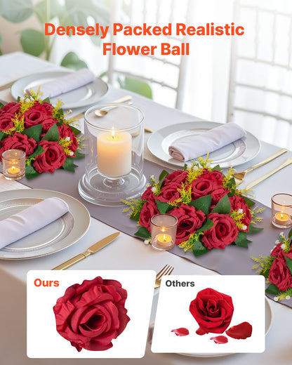 Blumenkugel-Arrangement, 10 Stück, 240 mm rote Rosen als Tischdekoration für Hochzeiten, künstliche Blumenkugeln, Deko-Blumenarrangements, Blumenstrauß für Heimpartys und Tischdekorationen