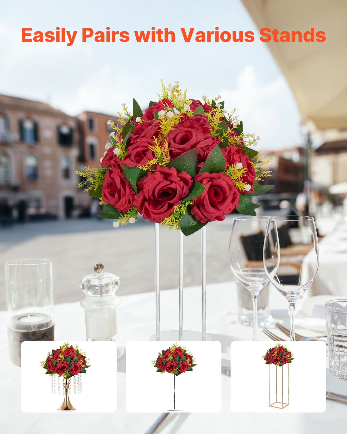 Blumenkugel-Arrangement, 10 Stück, 240 mm rote Rosen als Tischdekoration für Hochzeiten, künstliche Blumenkugeln, Deko-Blumenarrangements, Blumenstrauß für Heimpartys und Tischdekorationen