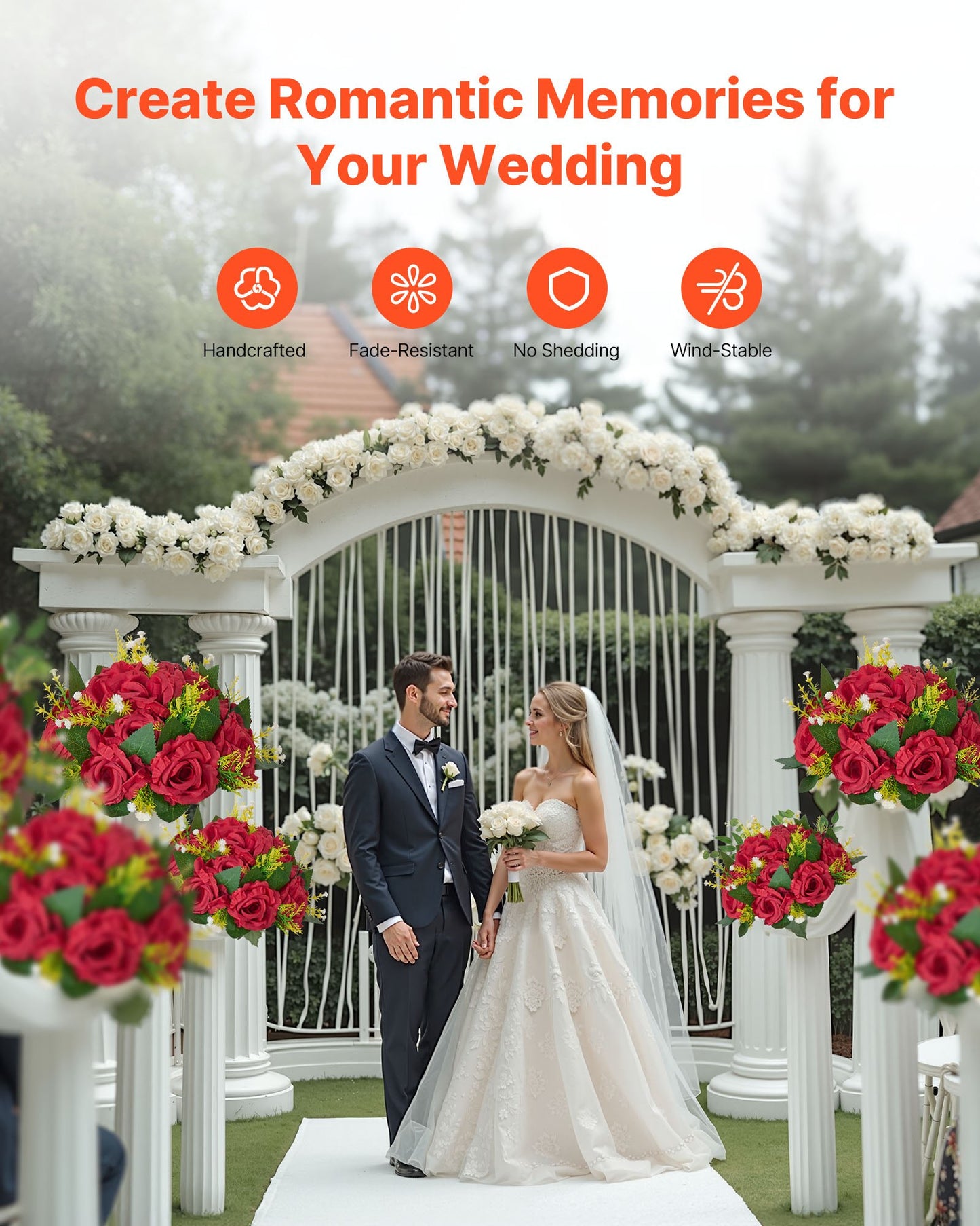 Blumenkugel-Arrangement, 10 Stück, 240 mm rote Rosen als Tischdekoration für Hochzeiten, künstliche Blumenkugeln, Deko-Blumenarrangements, Blumenstrauß für Heimpartys und Tischdekorationen