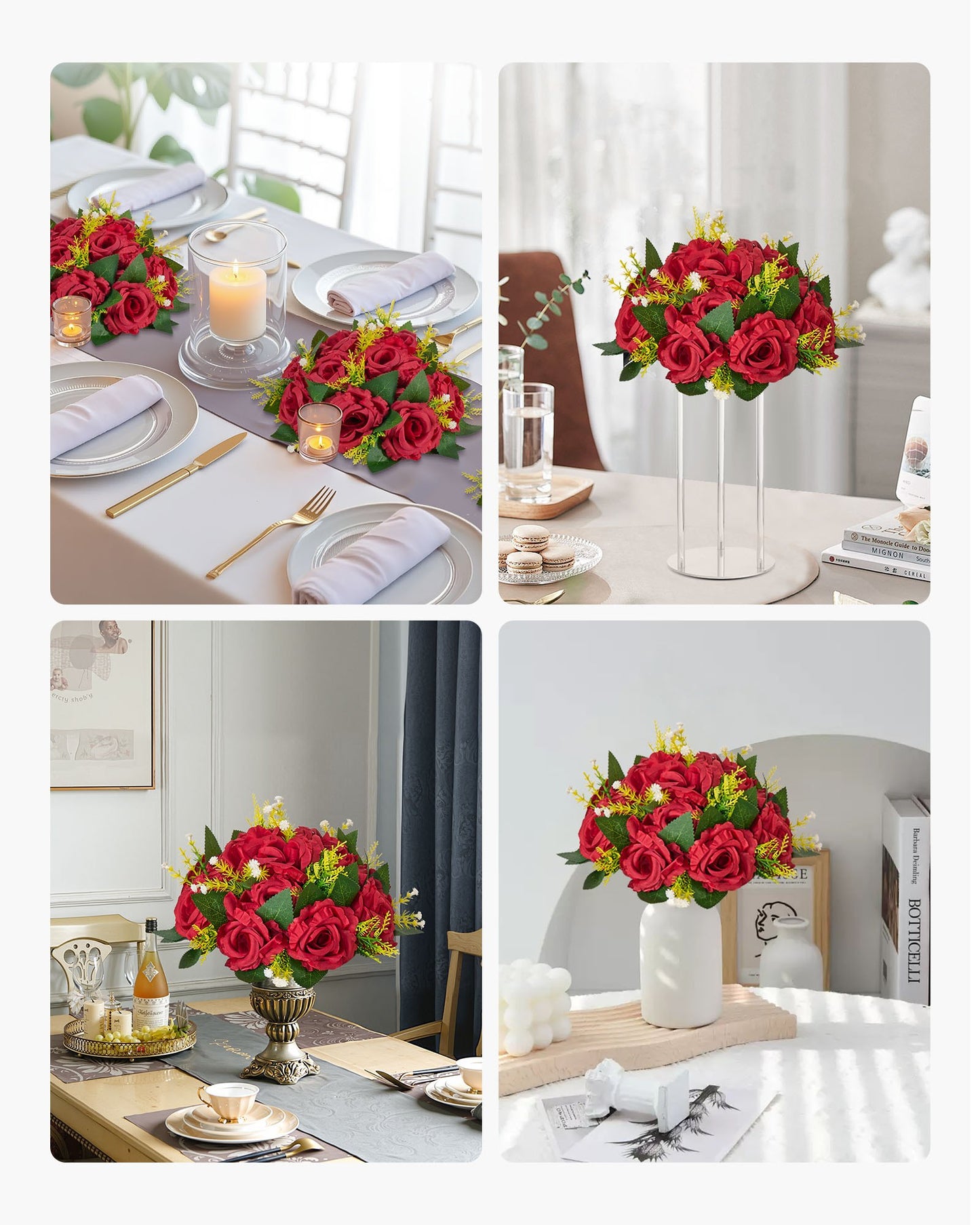 Blumenkugel-Arrangement, 10 Stück, 240 mm rote Rosen als Tischdekoration für Hochzeiten, künstliche Blumenkugeln, Deko-Blumenarrangements, Blumenstrauß für Heimpartys und Tischdekorationen