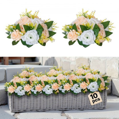 Flower Ball Arrangement Bouquet 10 PCS, 240 mm Diameter Artificial Flower Balls Wedding Table Centerpieces, Rose Arrangements for Wedding Centerpiece Home Decoration, Champagne & White Roses