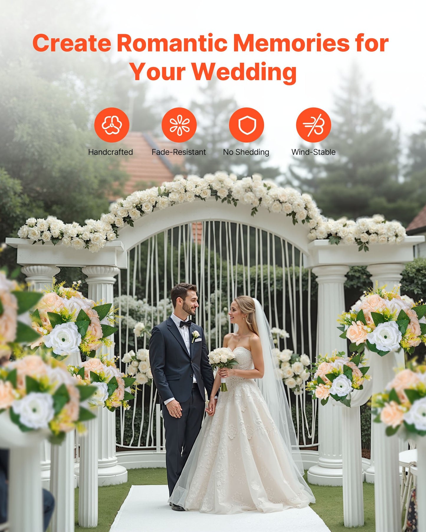 Flower Ball Arrangement Bouquet 10 PCS, 240 mm Diameter Artificial Flower Balls Wedding Table Centerpieces, Rose Arrangements for Wedding Centerpiece Home Decoration, Champagne & White Roses