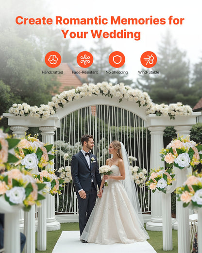 Flower Ball Arrangement Bouquet 10 PCS, 240 mm Diameter Artificial Flower Balls Wedding Table Centerpieces, Rose Arrangements for Wedding Centerpiece Home Decoration, Champagne & White Roses