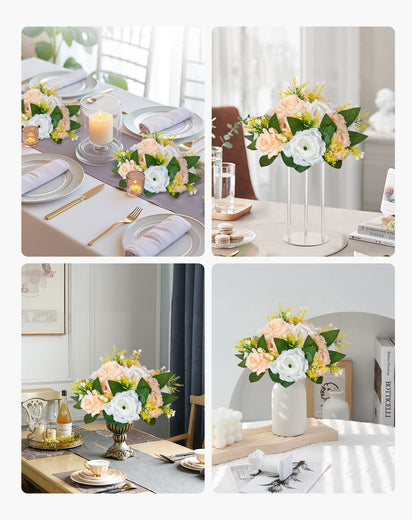 Flower Ball Arrangement Bouquet 10 PCS, 240 mm Diameter Artificial Flower Balls Wedding Table Centerpieces, Rose Arrangements for Wedding Centerpiece Home Decoration, Champagne & White Roses