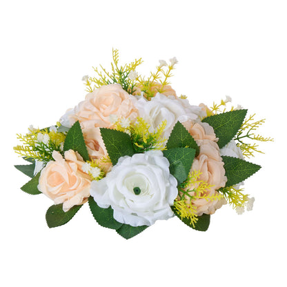 Flower Ball Arrangement Bouquet 10 PCS, 240 mm Diameter Artificial Flower Balls Wedding Table Centerpieces, Rose Arrangements for Wedding Centerpiece Home Decoration, Champagne & White Roses