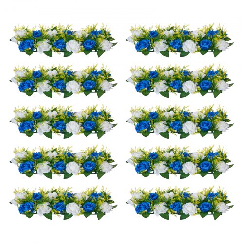 Blumenkugel-Arrangement, 10 Stück, 500 x 220 mm künstliche Blumenkugeln, Tischdekoration für Hochzeiten, künstliche Rosenarrangements für Hochzeitsdekorationen, Heimdekoration, blaue und weiße Rosen