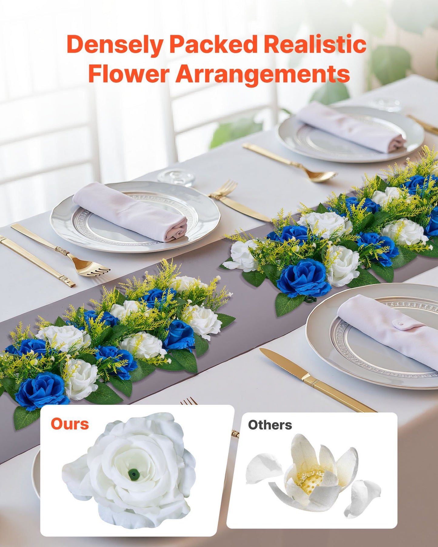 Blumenkugel-Arrangement, 10 Stück, 500 x 220 mm künstliche Blumenkugeln, Tischdekoration für Hochzeiten, künstliche Rosenarrangements für Hochzeitsdekorationen, Heimdekoration, blaue und weiße Rosen