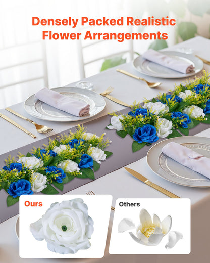 Blumenkugel-Arrangement, 10 Stück, 500 x 220 mm künstliche Blumenkugeln, Tischdekoration für Hochzeiten, künstliche Rosenarrangements für Hochzeitsdekorationen, Heimdekoration, blaue und weiße Rosen