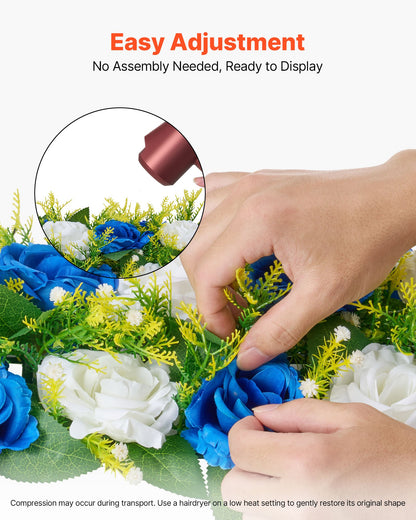 Blumenkugel-Arrangement, 10 Stück, 500 x 220 mm künstliche Blumenkugeln, Tischdekoration für Hochzeiten, künstliche Rosenarrangements für Hochzeitsdekorationen, Heimdekoration, blaue und weiße Rosen