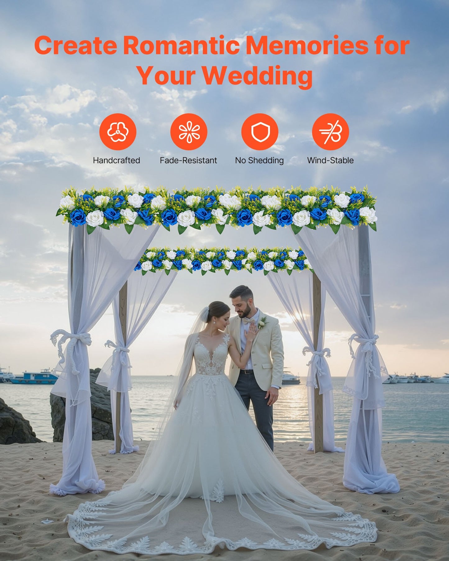 Blumenkugel-Arrangement, 10 Stück, 500 x 220 mm künstliche Blumenkugeln, Tischdekoration für Hochzeiten, künstliche Rosenarrangements für Hochzeitsdekorationen, Heimdekoration, blaue und weiße Rosen