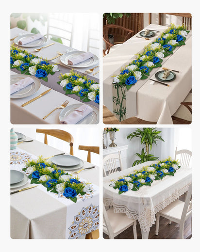 Blumenkugel-Arrangement, 10 Stück, 500 x 220 mm künstliche Blumenkugeln, Tischdekoration für Hochzeiten, künstliche Rosenarrangements für Hochzeitsdekorationen, Heimdekoration, blaue und weiße Rosen