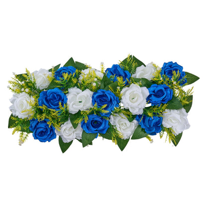 Blumenkugel-Arrangement, 10 Stück, 500 x 220 mm künstliche Blumenkugeln, Tischdekoration für Hochzeiten, künstliche Rosenarrangements für Hochzeitsdekorationen, Heimdekoration, blaue und weiße Rosen