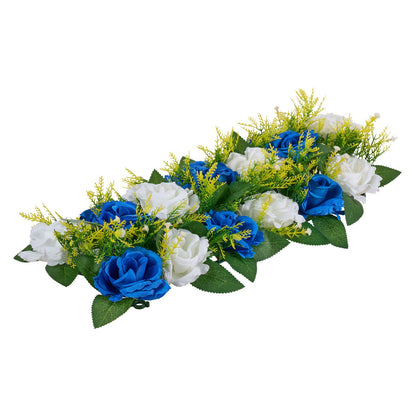 Blumenkugel-Arrangement, 10 Stück, 500 x 220 mm künstliche Blumenkugeln, Tischdekoration für Hochzeiten, künstliche Rosenarrangements für Hochzeitsdekorationen, Heimdekoration, blaue und weiße Rosen