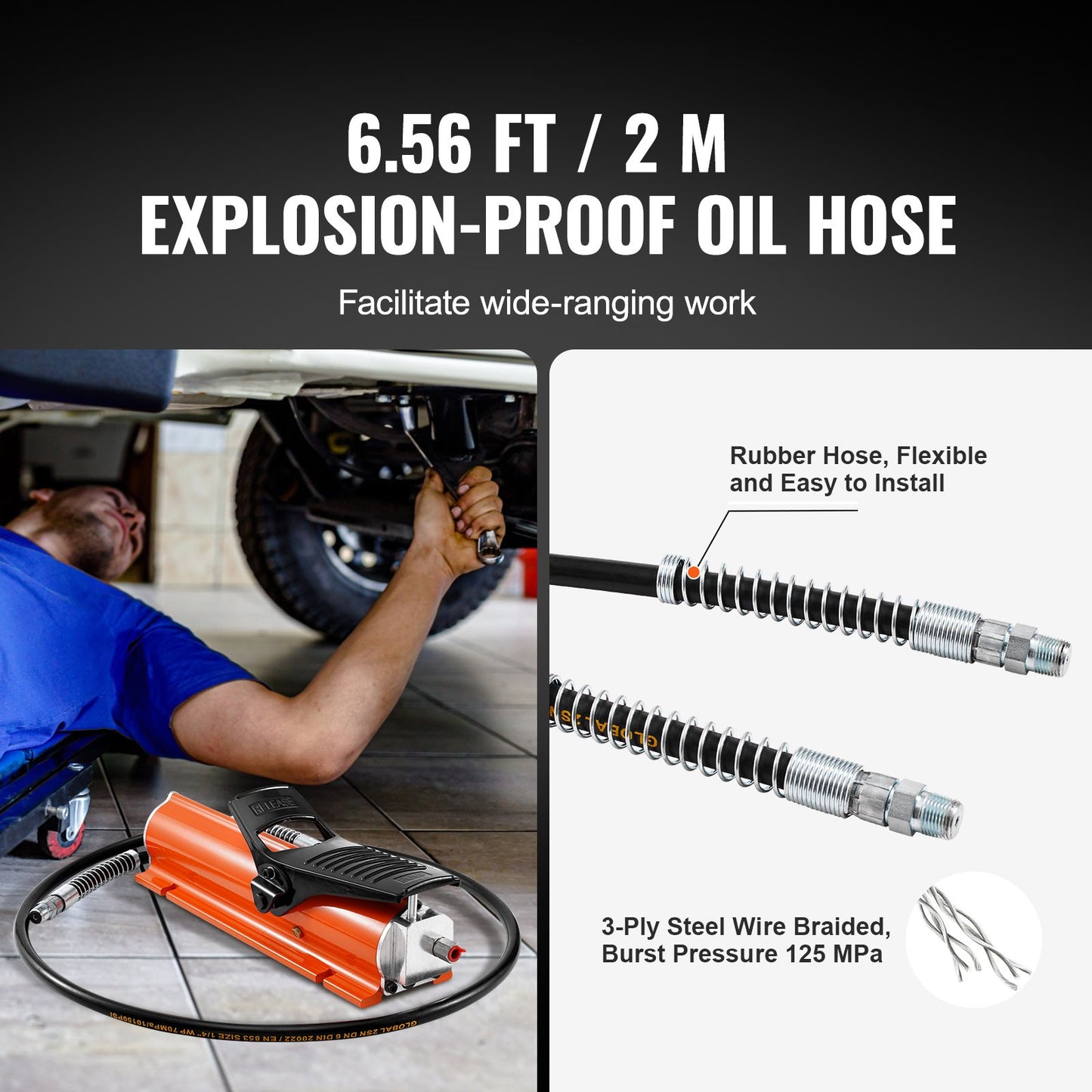 689 bar(10,000PSI) Air Hydraulic Pump, 0.7 L(0.18 Gal) Reservoir, NPT 9.5mm(3/8 In) Oil Outlet, NPT 6.4mm(1/4 In) Inlet, Metal Shell Air Actuated Treadle Foot Pump, for Precision Industrial Machinery & Aerospace Equipment