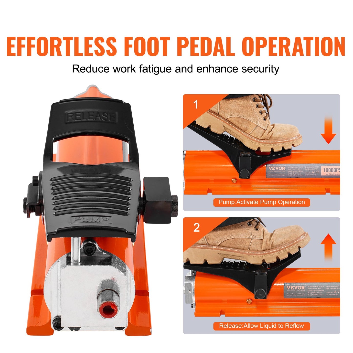 689 bar(10,000PSI) Air Hydraulic Pump, 0.7 L(0.18 Gal) Reservoir, NPT 9.5mm(3/8 In) Oil Outlet, NPT 6.4mm(1/4 In) Inlet, Metal Shell Air Actuated Treadle Foot Pump, for Precision Industrial Machinery & Aerospace Equipment