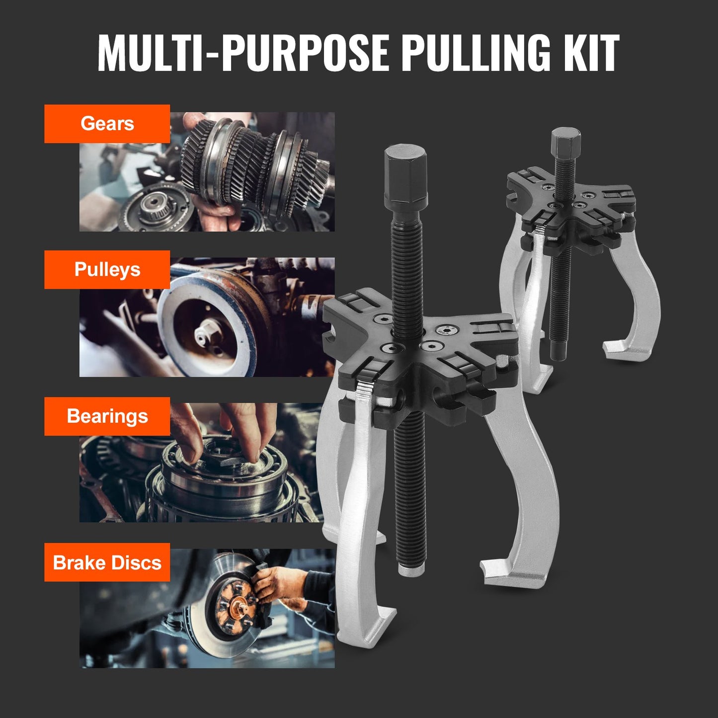 Gear Puller Set, 7.6 cm and 17.8 cm Puller Kit, 3 Jaw Gear Bearing Flywheel Pulley Removal Tool, 2 or 3 Reversible Jaws Wheel Puller, Vertically and Horizontally, External and Internal, 2-Piece