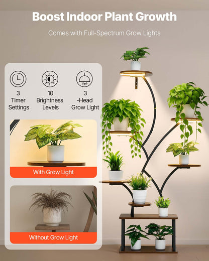 Plant Stand Indoor with Grow Lights, 157.5cm Tall 8-Tier Lighted Plant Shelf, Metal Corner Plants Holder, 3 Timer & 10 Brightness, Tree-Shaped Flower Display Rack for Living Room Balcony Decor