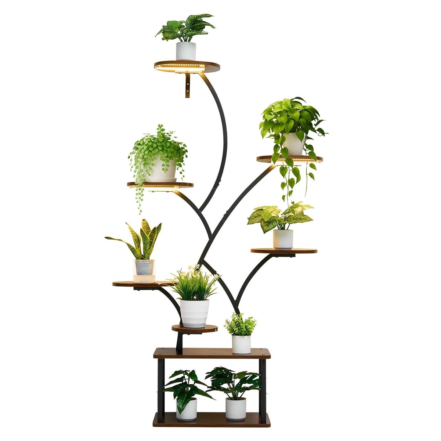 Plant Stand Indoor with Grow Lights, 157.5cm Tall 8-Tier Lighted Plant Shelf, Metal Corner Plants Holder, 3 Timer & 10 Brightness, Tree-Shaped Flower Display Rack for Living Room Balcony Decor