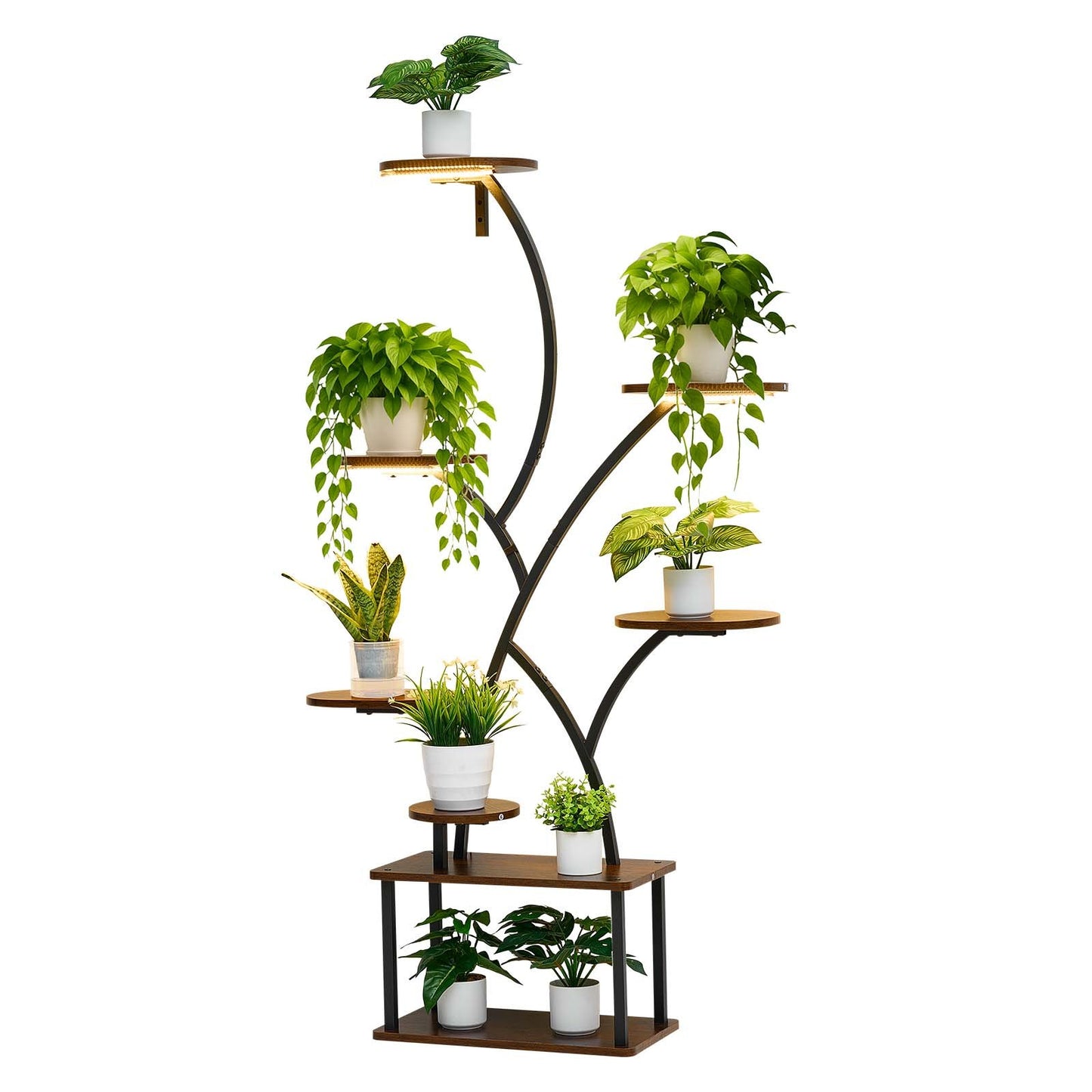 Plant Stand Indoor with Grow Lights, 157.5cm Tall 8-Tier Lighted Plant Shelf, Metal Corner Plants Holder, 3 Timer & 10 Brightness, Tree-Shaped Flower Display Rack for Living Room Balcony Decor