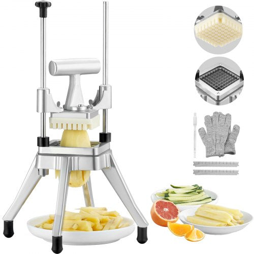 Commercial Vegetable Fruit Chopper 3/8″ Blade Heavy Duty Professional Food Dicer Kattex French Fry Cutter Onion Slicer Stainless Steel for Tomato Peppers Potato Mushroom, Sliver