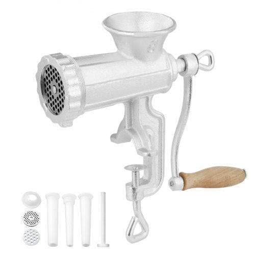 Manual Meat Grinder, Heavy Duty Cast Iron Hand Meat Grinder with Steel Table Clamp, Meat Mincer Sausage Maker with 1 Cutting Blade, 2 Cutting Plates, 3 Sausage Tubes for Beef Pepper Mushroom