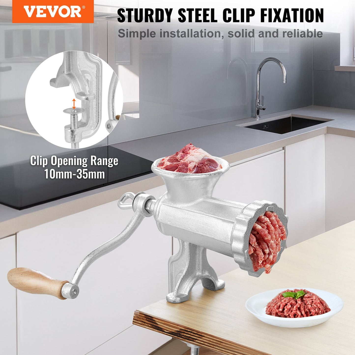 Manual Meat Grinder, Heavy Duty Cast Iron Hand Meat Grinder with Steel Table Clamp, Meat Mincer Sausage Maker with 1 Cutting Blade, 2 Cutting Plates, 3 Sausage Tubes for Beef Pepper Mushroom