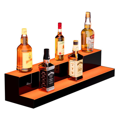 LED Lighted Liquor Bottle Display, 2 Tiers 30 Inch Commercial Illuminated Home Bar Shelf, 2 Steps Whiskey Rack Stand, Acrylic Drink Shelves with RF Remote & App Control, and Multicolor lighting