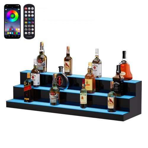 LED Lighted Liquor Bottle Display Bar Shelf RF & App Control 101.6 cm 3-Step