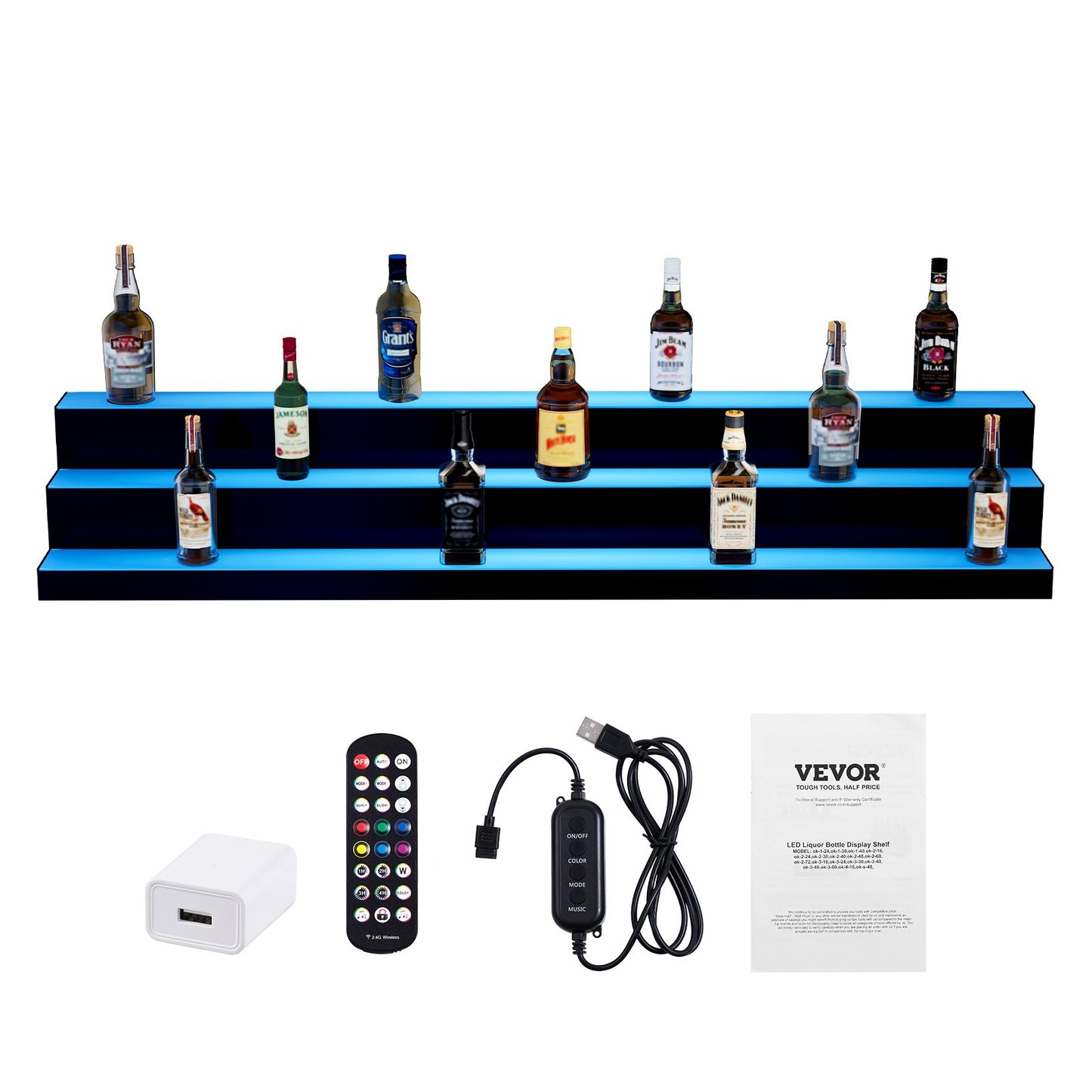 LED Lighted Liquor Bottle Display Bar Shelf RF & App Control 152.4 cm 3-Step