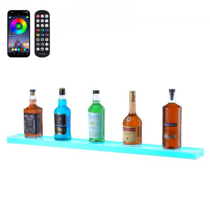 LED Lighted Liquor Bottle Display, 1 Tier 40 Inch Wall Mounted Whiskey Rack Stand, 1 Step Commercial Illuminated Home Bar Shelf, Acrylic Drinks lighting Shelves with RF Remote & App Control