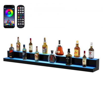 LED Lighted Liquor Bottle Display, 2 Tiers 60 Inch Commercial Illuminated Home Bar Shelf, 2 Steps Whiskey Rack Stand, Acrylic Drink Shelves with RF Remote & App Control, and Multicolor lighting