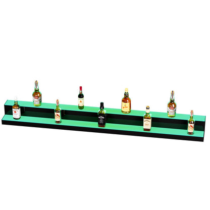 LED Lighted Liquor Bottle Display, 2 Tiers 72 Inch Commercial Illuminated Home Bar Shelf, 2 Steps Whiskey Rack Stand, Acrylic Drink Shelves with RF Remote & App Control, and Multicolor lighting