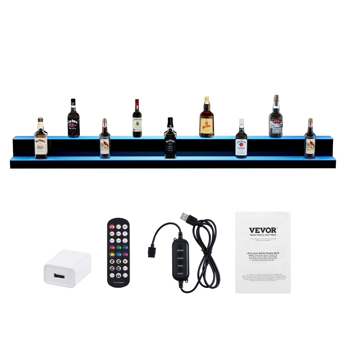 LED Lighted Liquor Bottle Display, 2 Tiers 72 Inch Commercial Illuminated Home Bar Shelf, 2 Steps Whiskey Rack Stand, Acrylic Drink Shelves with RF Remote & App Control, and Multicolor lighting