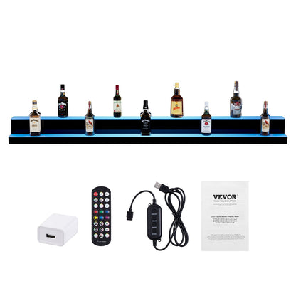 LED Lighted Liquor Bottle Display, 2 Tiers 72 Inch Commercial Illuminated Home Bar Shelf, 2 Steps Whiskey Rack Stand, Acrylic Drink Shelves with RF Remote & App Control, and Multicolor lighting