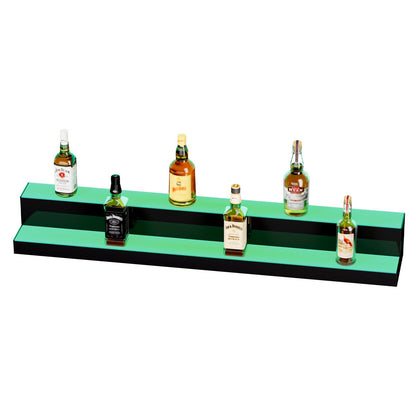 LED Lighted Liquor Bottle Display, 2 Tiers 48 Inch Commercial Illuminated Home Bar Shelf, 2 Steps Whiskey Rack Stand, Acrylic Drink Shelves with RF Remote & App Control, and Multicolor lighting
