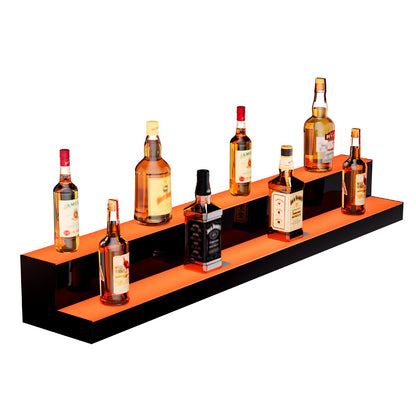 LED Lighted Liquor Bottle Display, 2 Tiers 48 Inch Commercial Illuminated Home Bar Shelf, 2 Steps Whiskey Rack Stand, Acrylic Drink Shelves with RF Remote & App Control, and Multicolor lighting