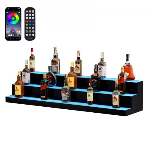 LED Lighted Liquor Bottle Display Bar Shelf RF & App Control 121.9 cm 3-Step