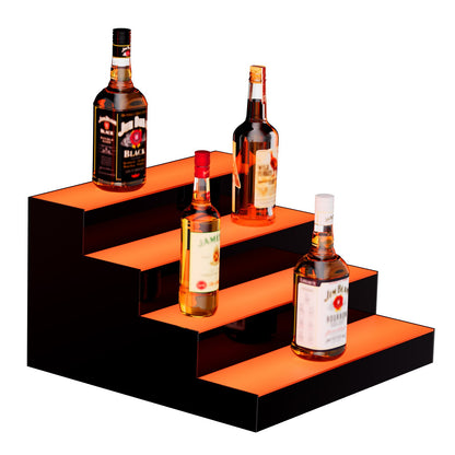 LED Lighted Liquor Bottle Display, 4 Tiers 16 Inch Commercial Illuminated Home Bar Shelf, 4 Steps Whiskey Rack Stand, Acrylic Drink Shelves with RF Remote & App Control, and Multicolor lighting