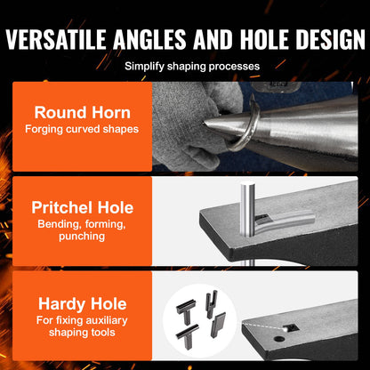 Single Horn Anvil, 29.9 kg Cast Steel Anvil, High Hardness Rugged Round Horn Anvil Blacksmith, Large Countertop and Stable Base, with Round and Square Hole, Metalsmith Tool for Bending and Shaping